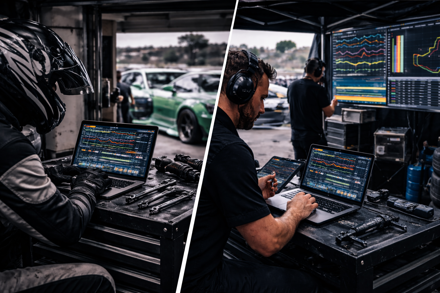 Drift telemetry and drift car data analysis showing DIY setup versus race engineer support at a professional drift event