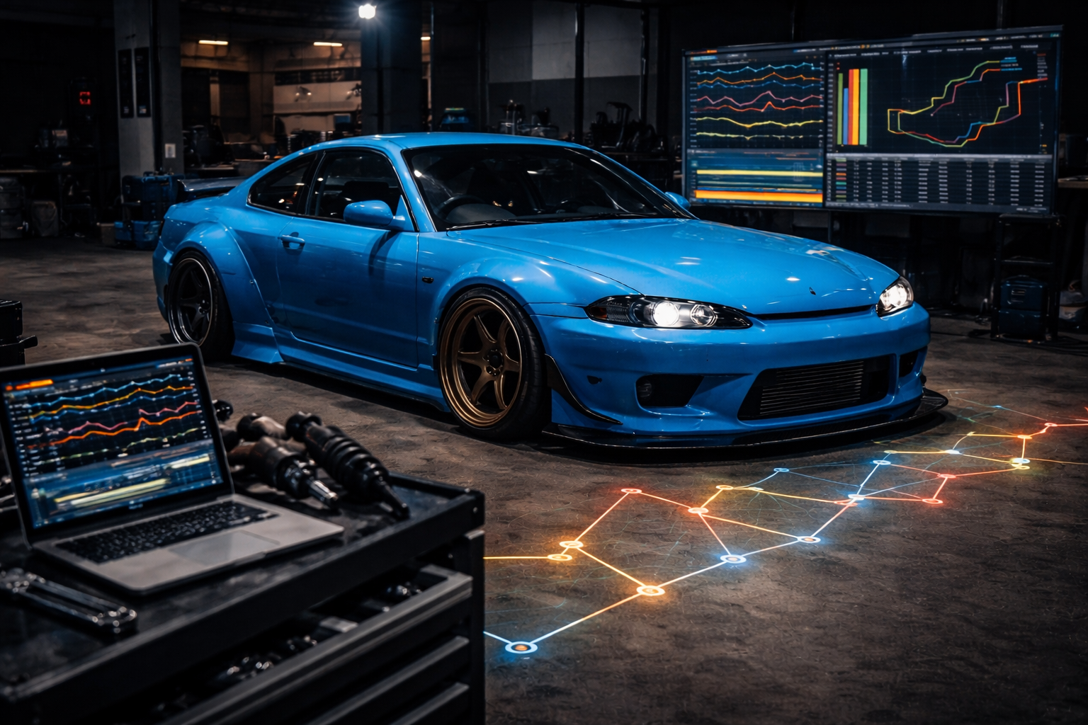 Drift telemetry and drift car data analysis validating setup changes on a professional drift car