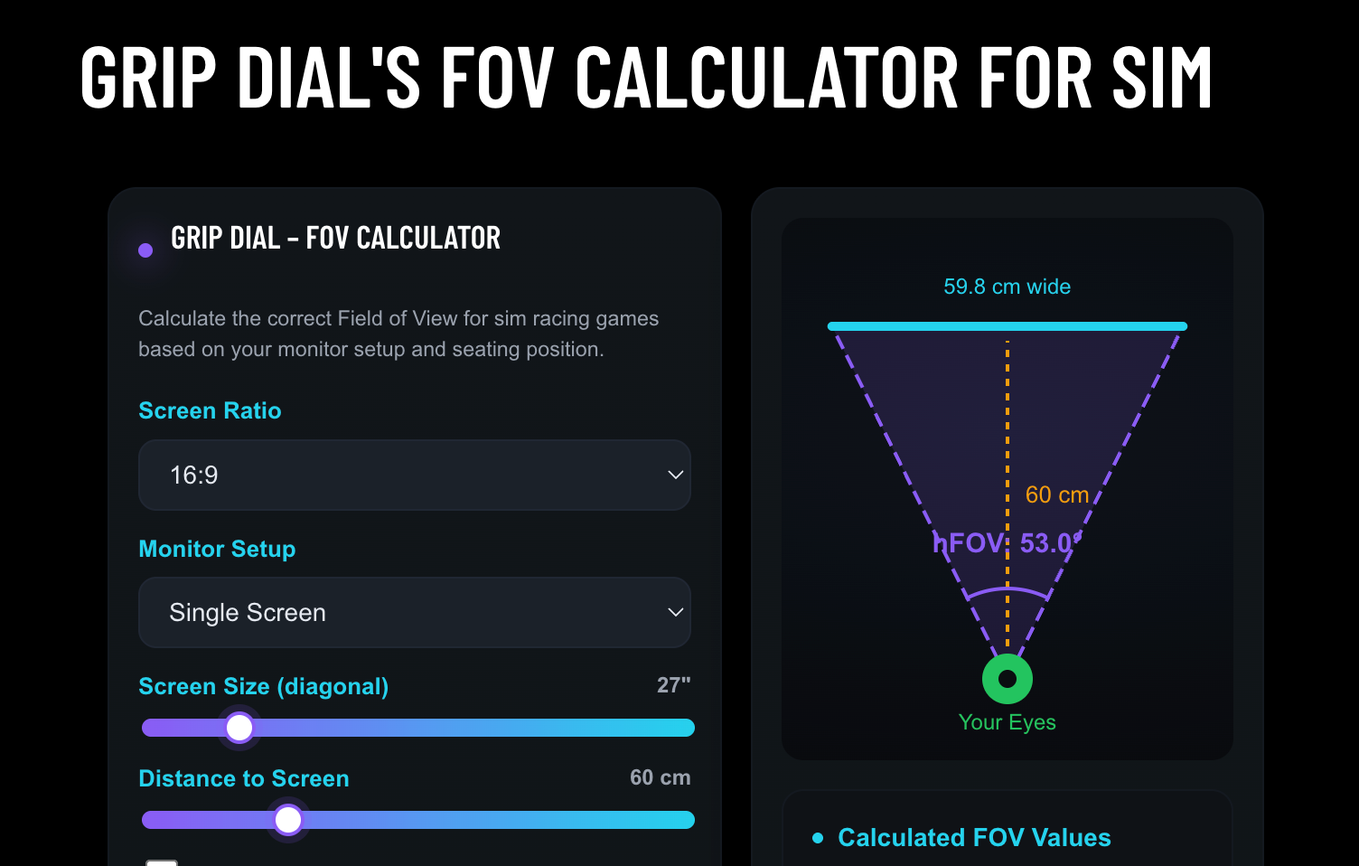 FOV calculator UI visuals