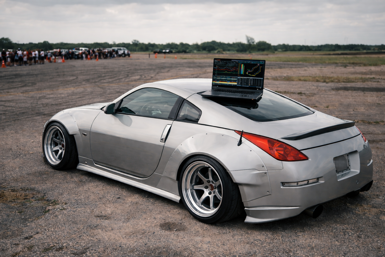 Drift telemetry and drift car data analysis displayed on a Nissan 350Z at a grassroots drift event